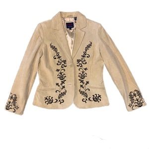 Roper Cream Leather Jacket with Black Embroidery
